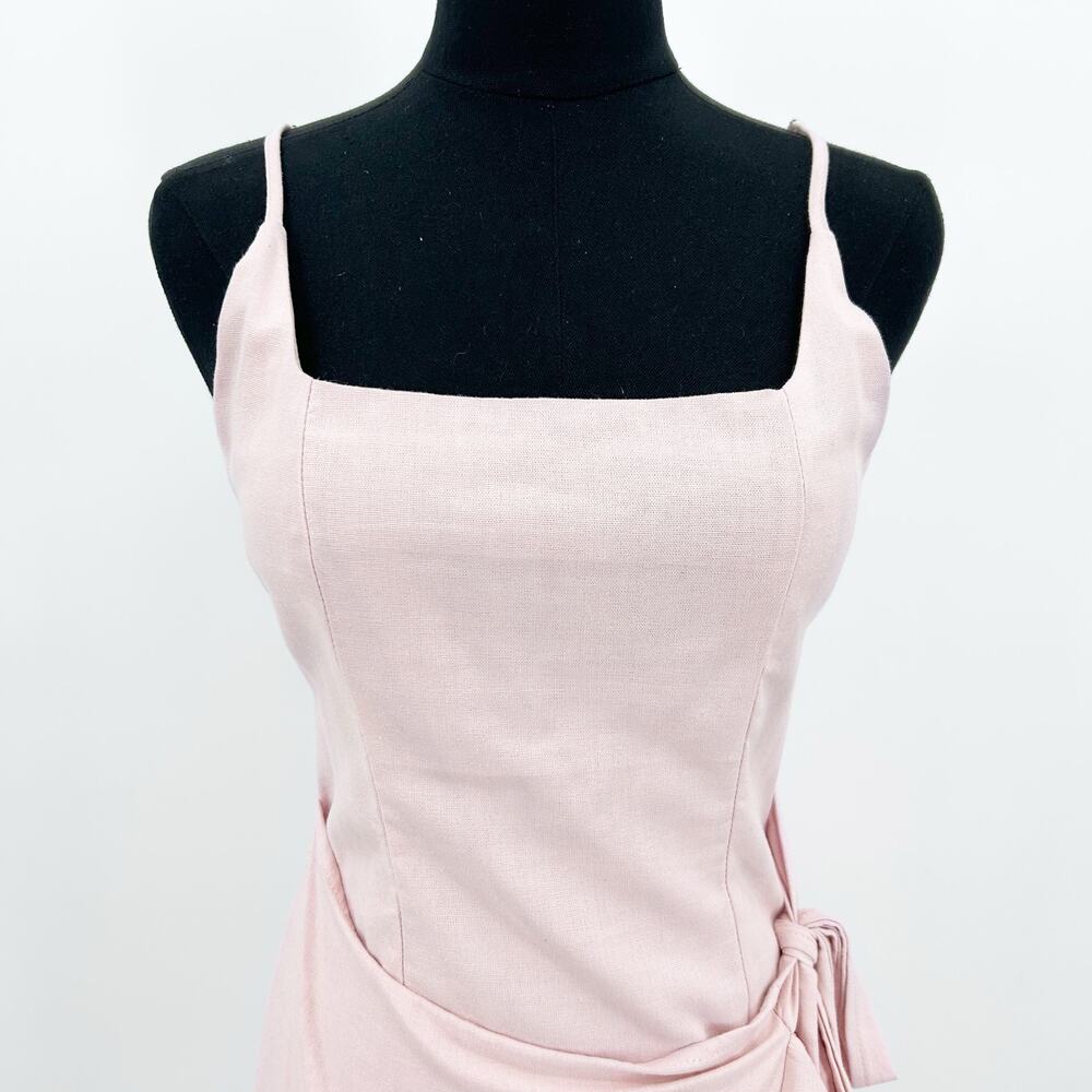 Princess Polly Cottage Hill Wrap Mini Dress Blush Pink Square Neck Linen Blend 4 - Picture 5 of 12